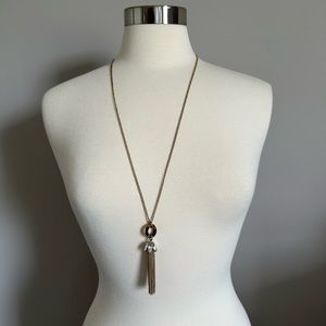 EUC J Crew Tassel Necklace in Gold Tone & Tortoise Shell
